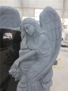 Angels Carved Headstone Absolute Black Granite